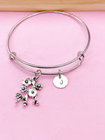 Silver Cherry Blossom Branch Charm Bracelet, Peach Blossom Flower Jewelry Gift, N5745A