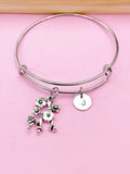 Silver Cherry Blossom Branch Charm Bracelet, Peach Blossom Flower Jewelry Gift, N5745A