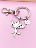 Silver Phoenix Charm Keychain, Phoenix Bird Jewelry Gift, N5746