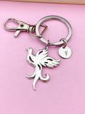 Silver Phoenix Charm Keychain, Phoenix Bird Jewelry Gift, N5746