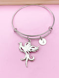 Silver Phoenix Charm Bracelet, Phoenix Bird Jewelry Gift, N5746B