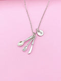 Silver Cutlery Charm Necklace, Chef Gift, Initial Necklace