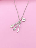 Silver Cutlery Charm Necklace, Chef Gift, Initial Necklace