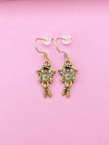 Gold Coo Coo Clock Charm Earrings, Bird House Cuckoo Clock Charm, N5123B