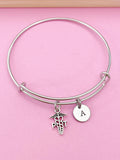 Physical Therapist Charm Bangle Bracelet, Initial Charm, PT Graduation Gift