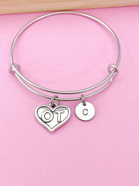 Silver Occupational Therapist Charm Bracelet, OT Heart Charm, Graduation Gift, Occupational Therapist Student Gifts, N1351B