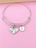 OT Heart Charm Bracelet, Silver Occupational Therapist Gift, Initial Charm
