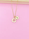 Gold Snowflake Initial Necklace, 18K Plated Charm