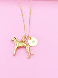 Gold Greyhound Charm Necklace, Personalized Initial Disc