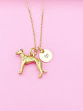 Gold Greyhound Charm Necklace, Personalized Initial Disc