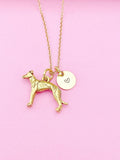 Gold Greyhound Charm Necklace, Personalized Initial Disc