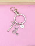 Silver Otoscope Stethoscope Keychain, Personalized Initial Charm