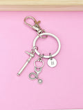 Silver Otoscope Stethoscope Keychain, Personalized Initial Charm