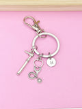 Silver Otoscope Stethoscope Keychain, Personalized Initial Charm