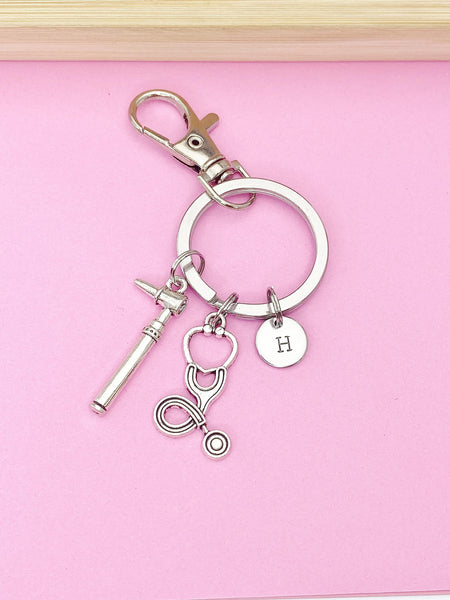 Silver Otoscope Stethoscope Charm Keychain, Otoscope Charm, Audiology Medical Device Charm, Doctor Gift, Personalized Gift, N1032