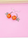 Silver Halloween Earrings, Pumpkin Maple Leaf, Fall Autumn, N3693A