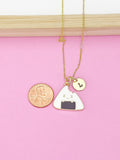 Gold Japanese Rice Ball Charm Necklace, Japanese Onigiri, Foodie Gift, N5256