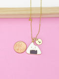 Gold Japanese Rice Ball Charm Necklace, Japanese Onigiri, Foodie Gift, N5256