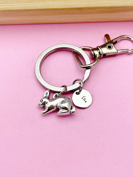 Silver Rabbit Charm Keychain, Rabbit Aninal Charm, Farmer Pet Jewelry Gift, N5747A
