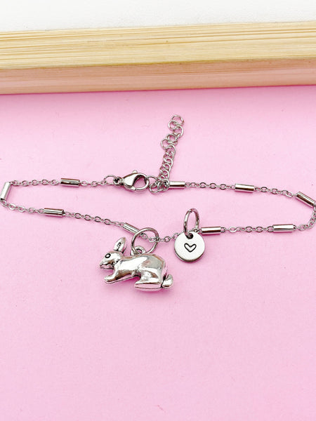 Silver Rabbit Charm Bracelet, Rabbit Animal Charm, Farmer Pet Jewelry Gift, N5747C