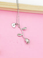 Silver Rose Flower Charm Necklace, N172L