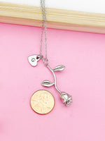 Silver Rose Flower Charm Necklace, N172L