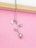 Silver Rose Flower Charm Necklace, N172L