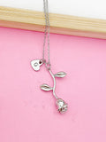 Silver Rose Flower Charm Necklace, N172L