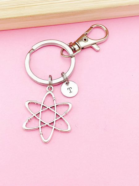 Silver Atom Charm Keychain, Science Teacher Gift, Scientists Biology Researcher Chemistry Gift, N2568