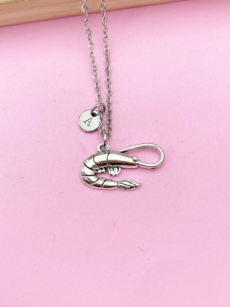 Silver Shrimp Charm Necklace, Sea Food Animal Charm, Shrimp Jewelry Gift, N5748