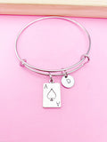 Ace of Spades Charm Bangle Bracelet, Poker Jewelry, Initial Charm