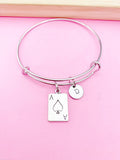 Silver Ace of Spades Charm Bracelet, Ace of Spade Charm Bangle, Playing Card Charm, Poker Jewelry, Poker Player Gift, N5766