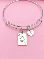 Silver Ace of Spades Charm Bracelet, Ace of Spade Charm Bangle, Playing Card Charm, Poker Jewelry, Poker Player Gift, N5766