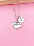 Flower Girl Heart Charm Necklace, Initial Charm, Personalized Gift