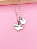 Silver Flower Girl Charm Necklace, Flower Girl Gift, Heart Charm Necklace, Heart Charm, Personalized Gift, N153