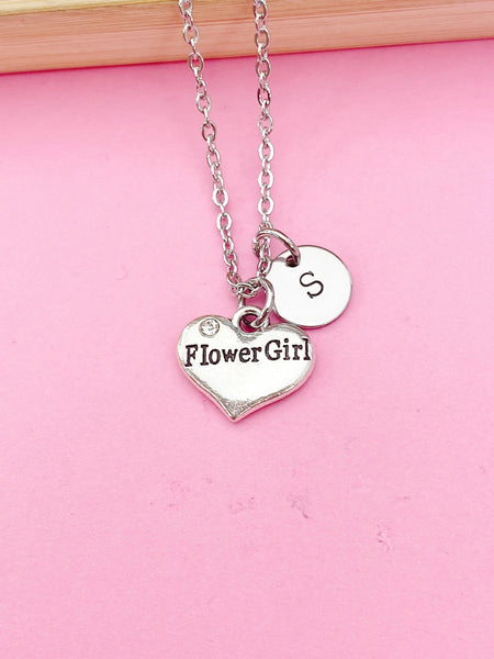 Silver Flower Girl Charm Necklace, Flower Girl Gift, Heart Charm Necklace, Heart Charm, Personalized Gift, N153