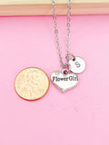 Silver Flower Girl Charm Necklace, Flower Girl Gift, Heart Charm Necklace, Heart Charm, Personalized Gift, N153