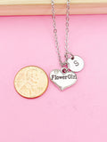 Flower Girl Heart Charm Necklace, Initial Charm, Personalized Gift
