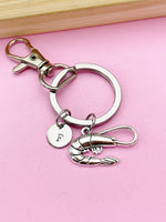 Silver Shrimp Charm Keychain, Sea Food Animal Charm, Shrimp Jewelry Gift, N5748A