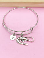 Silver Shrimp Charm Bracelet, Sea Food Animal Charm, Shrimp Jewelry Gift, N5748B