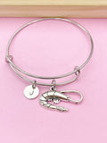 Silver Shrimp Charm Bracelet, Sea Food Animal Charm, Shrimp Jewelry Gift, N5748B