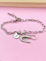 Silver Shrimp Charm Bracelet, Sea Food Animal Charm, Shrimp Jewelry Gift, N5748C