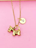 Gold Terrier Dog Charm Necklace, Initial Personalized Pet Gift