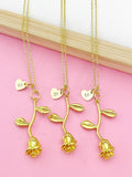 Gold Rose Flower Charm Necklace, Bridesmaid Gift, N172H