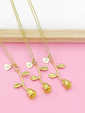 Gold Rose Flower Charm Necklace, Bridesmaid Gift, N172H