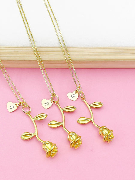 Gold Rose Flower Charm Necklace, Bridesmaid Gift, N172H