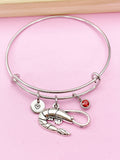 Silver Shrimp Charm Bracelet, Sea Food Animal Charm, Shrimp Jewelry Gift, N5748E