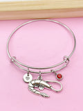 Silver Shrimp Charm Bracelet, Sea Food Animal Charm, Shrimp Jewelry Gift, N5748E