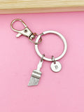 Silver Paint Brush Keychain, Initial Charm, Artist Gift