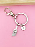 Silver Paint Brush Keychain, Initial Charm, Artist Gift
